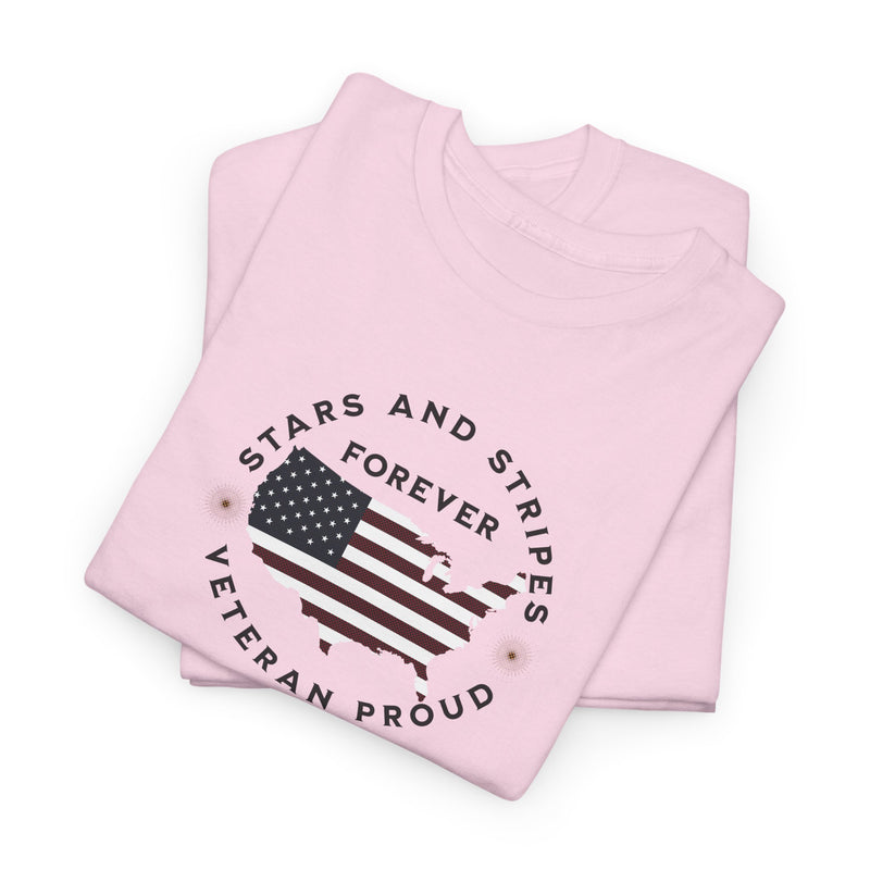 ' Stars and Stripes Forever -Veteran Proud-'. Unisex Heavy Cotton Tee.