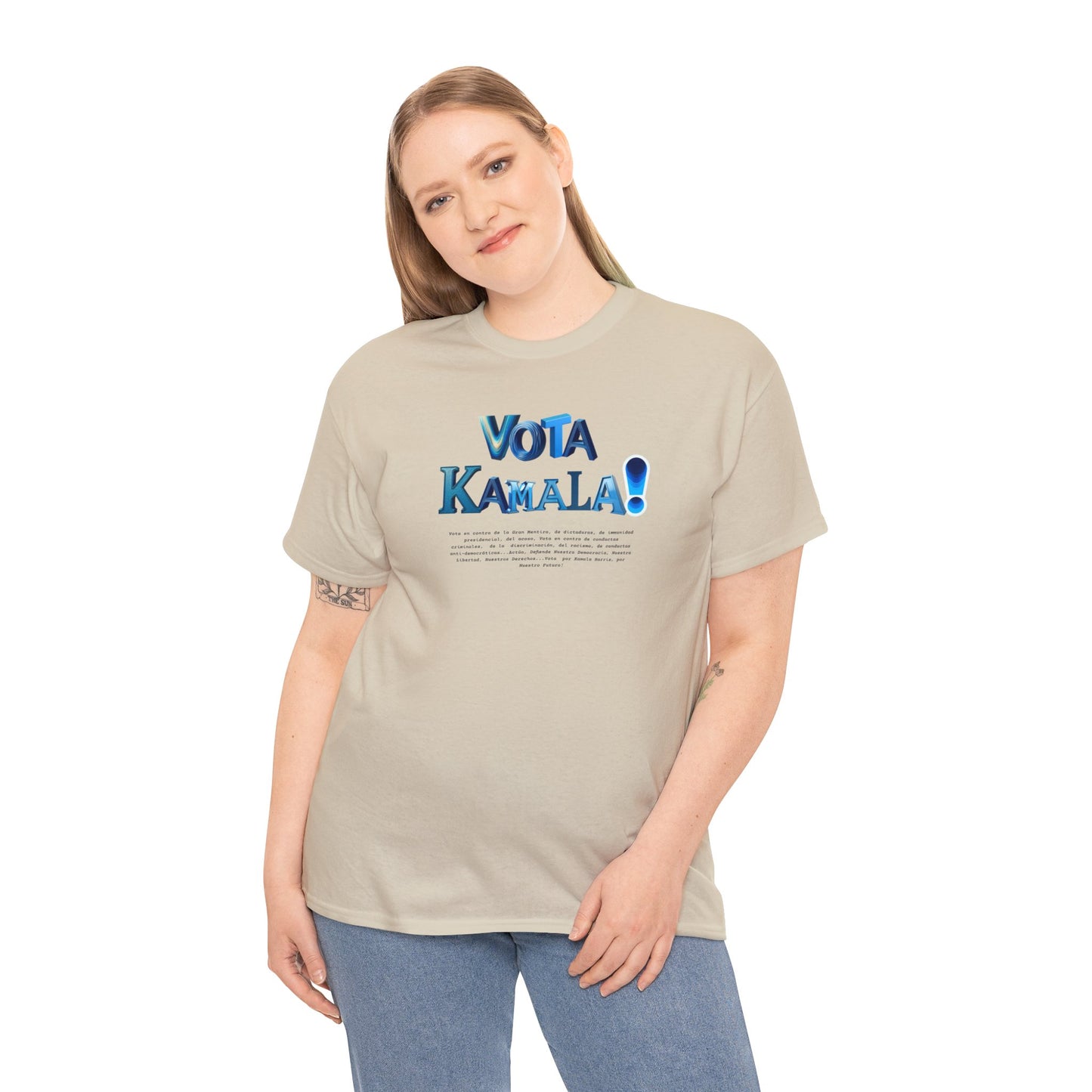 'Vota Kamala!, Vota en contra de la Gran Mentira, de dictaduras, de immunidad presidencial,  del acoso, Vota en contra de conductas criminales...' Unisex Heavy Cotton Tee