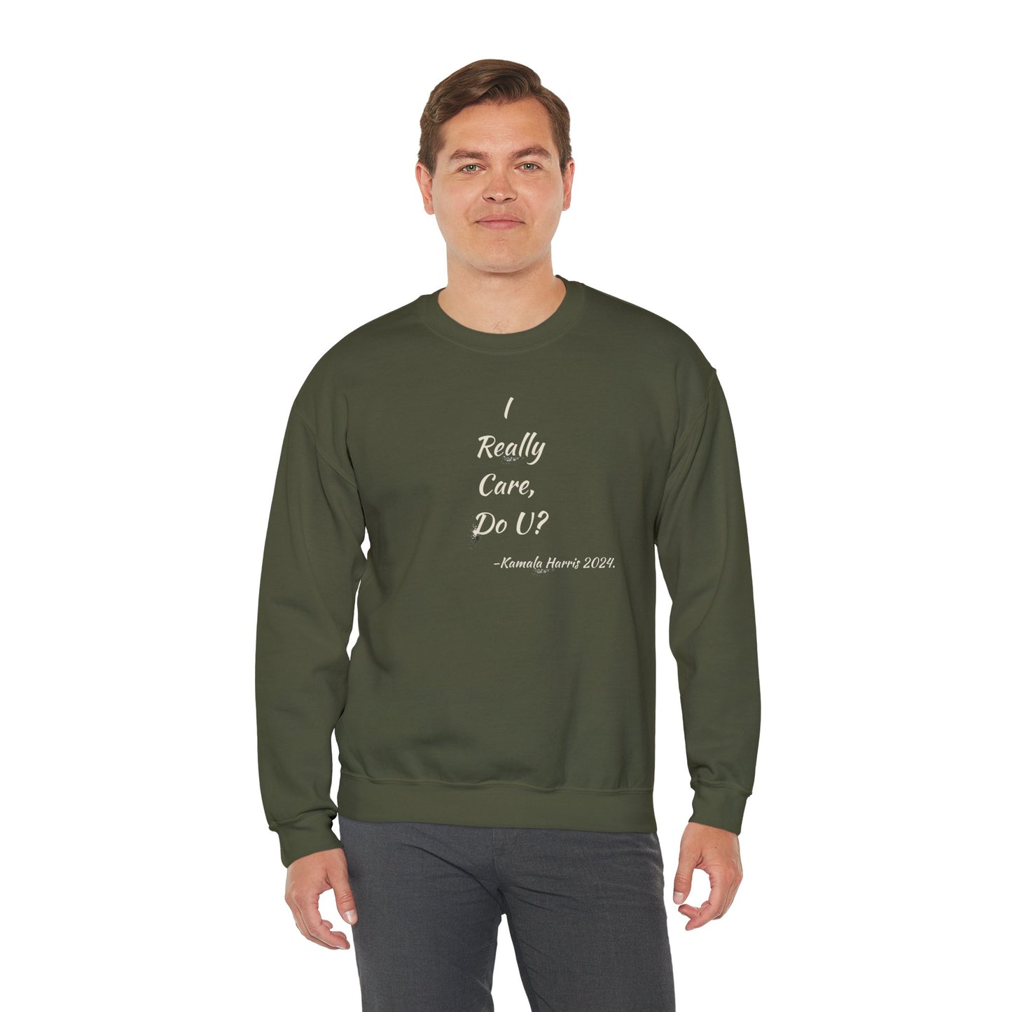 'I Really Care, Do U? -Kamala Harris'. Unisex Heavy Blend™ Crewneck Sweatshirt.