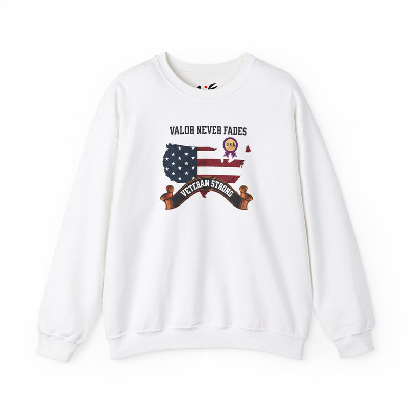 'Valor Never Fades, Veteran Strong' Unisex Heavy Blend™ Crewneck Sweatshirt.