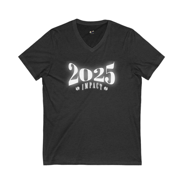 '2025 Impact' Unisex Jersey Short Sleeve V-Neck Tee.