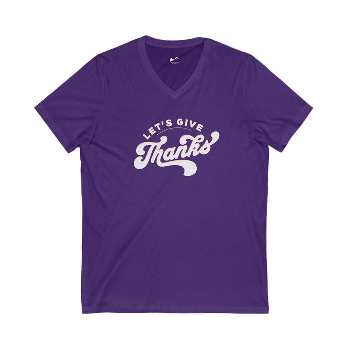 'Let's Give Thanks' Unisex Jersey Short Sleeve V-Neck Tee.