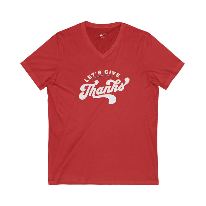 'Let's Give Thanks' Unisex Jersey Short Sleeve V-Neck Tee.