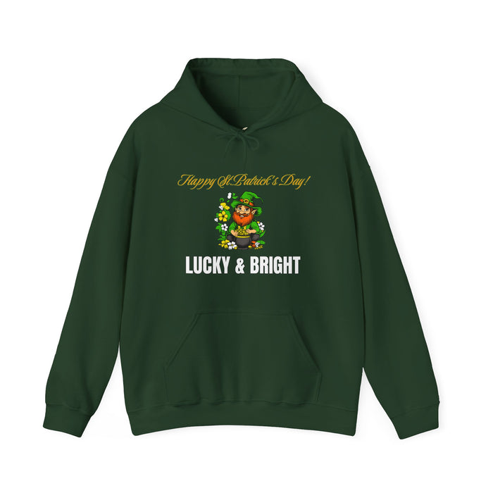 'Happy St. Patrick's Day! Lucky & Bright' Unisex Heavy Blend™ Hooded Sweatshirt.