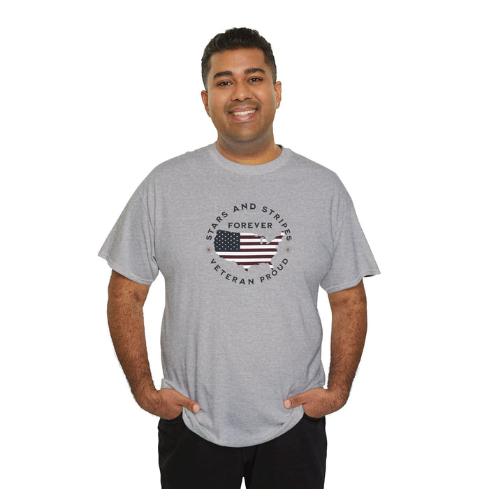 ' Stars and Stripes Forever -Veteran Proud-'. Unisex Heavy Cotton Tee.