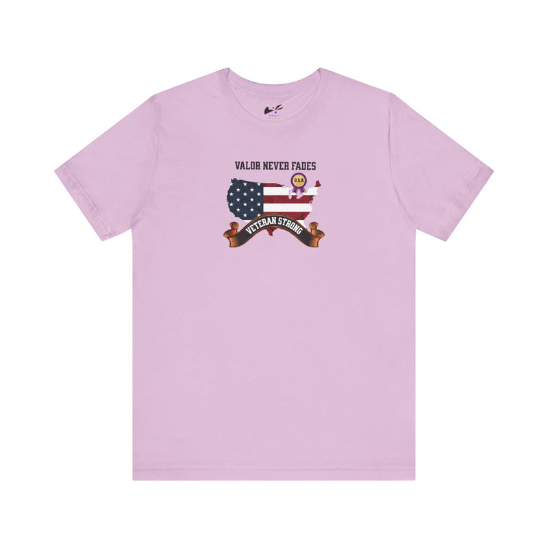 'Valor Never Fades-Veteran Strong' Unisex Jersey Short Sleeve Tee.