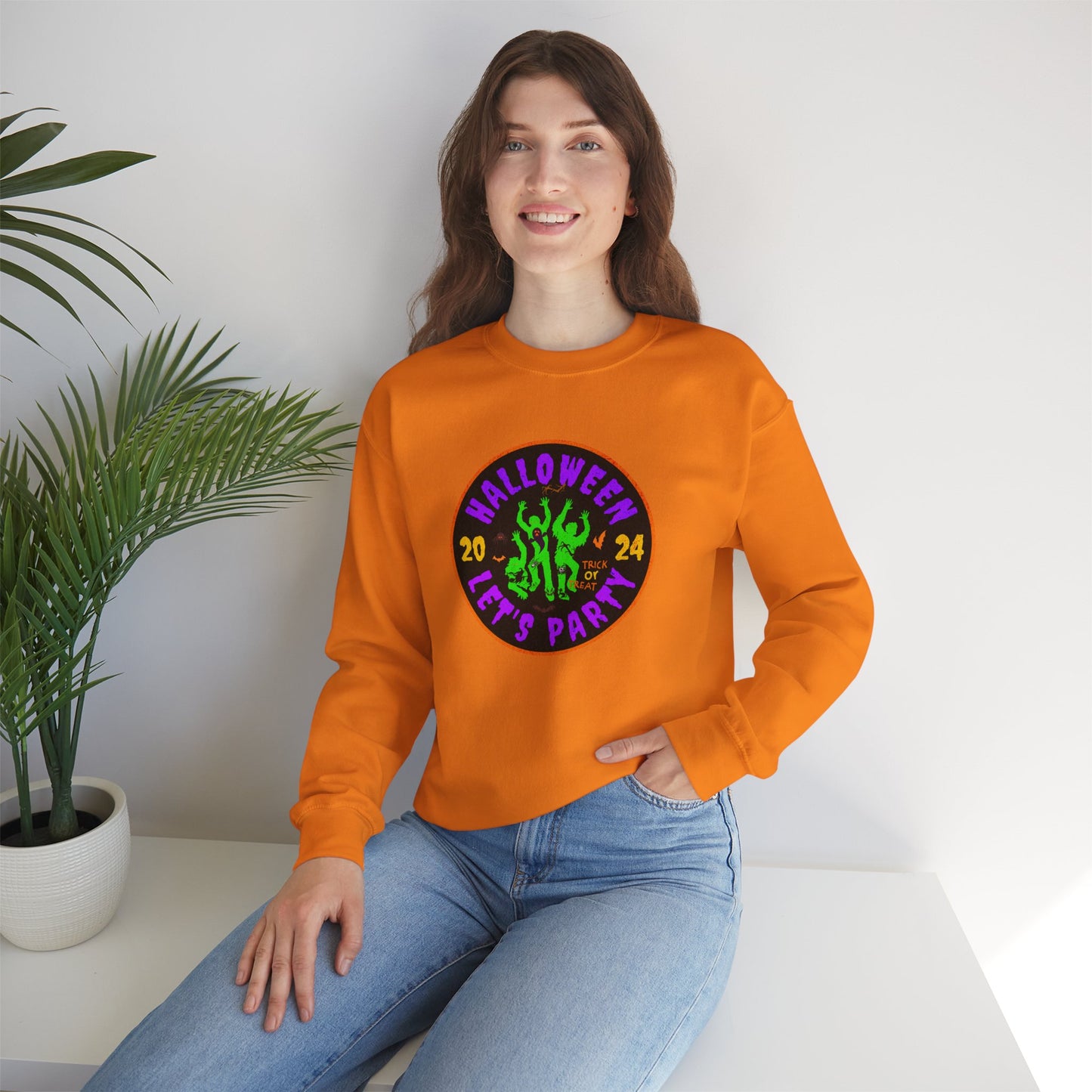 'Halloween 2024-Let's Party' Unisex Heavy Blend™ Crewneck Sweatshirt.