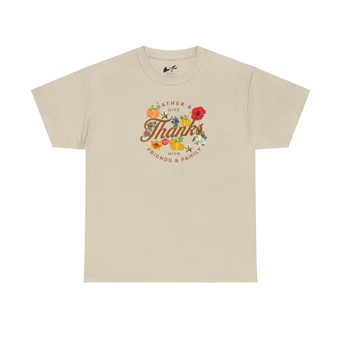 'Gather & Give Thanks with Friends & Family' Unisex Heavy Cotton Tee.