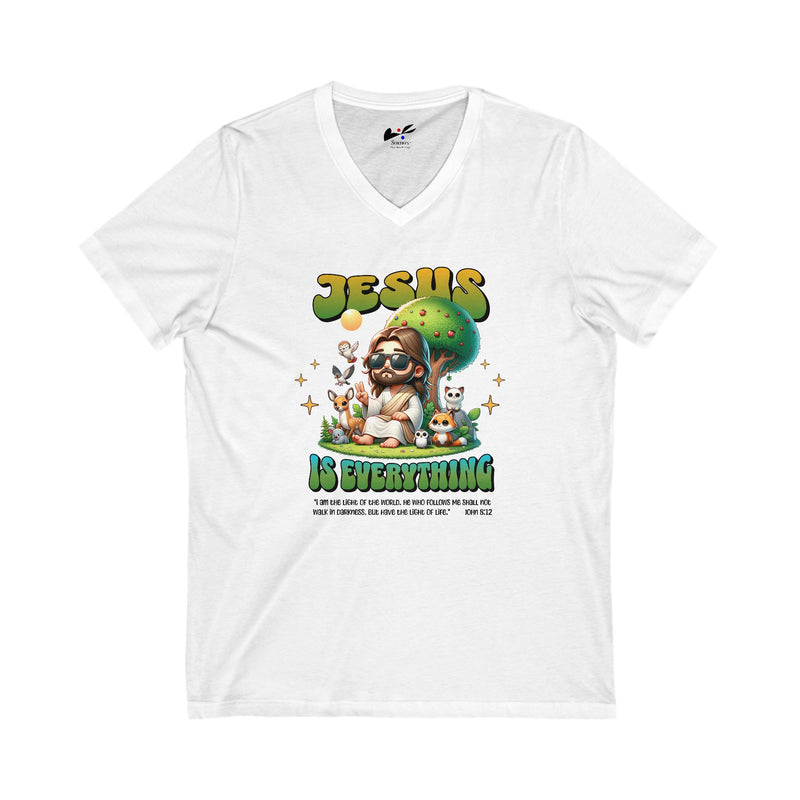'Jesus is Everything' Unisex V-Neck Tee – Faith-Inspired Graphic Shirt.
