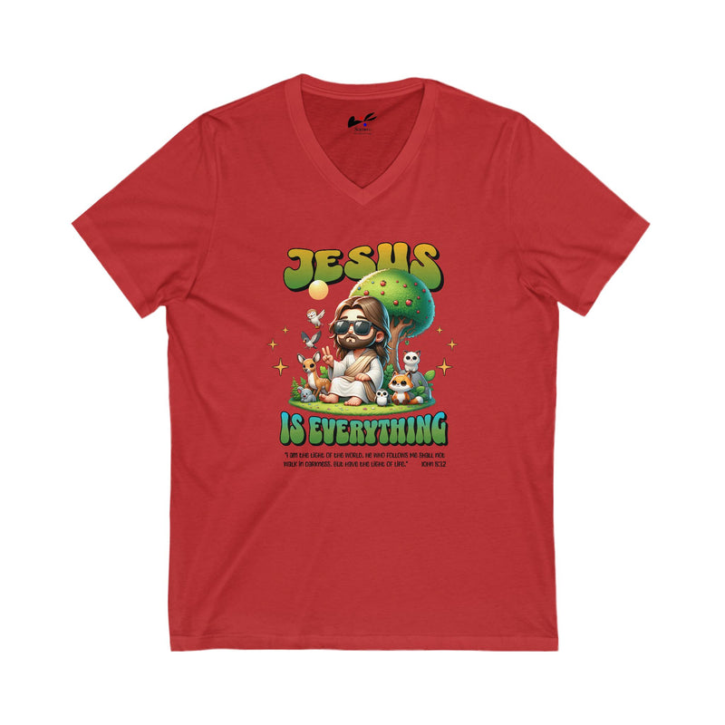 'Jesus is Everything' Unisex V-Neck Tee – Faith-Inspired Graphic Shirt.