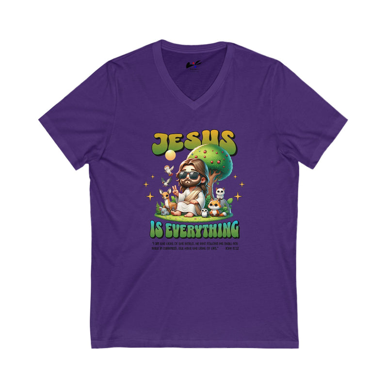 'Jesus is Everything' Unisex V-Neck Tee – Faith-Inspired Graphic Shirt.