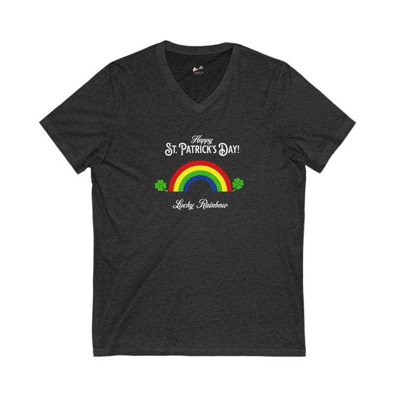 'Happy St. Patrick's Day!...Lucky Rainbow' Unisex Jersey Short Sleeve V-Neck Tee.