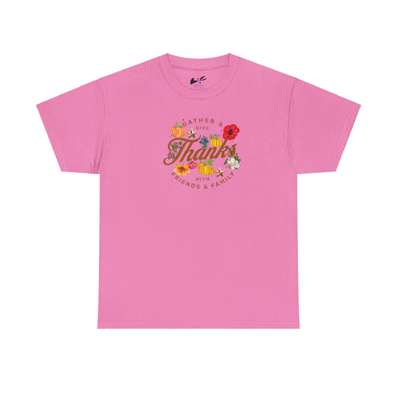 'Gather & Give Thanks with Friends & Family' Unisex Heavy Cotton Tee.