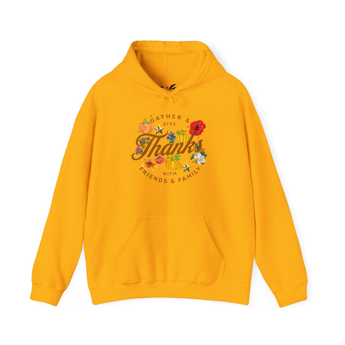 Gather and Give Thanks with Friends and Family' Unisex Heavy Blend™ Hooded Sweatshirt.