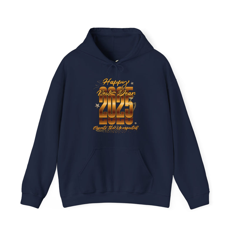 'Happy New Year 2025, Expect the Unexpected' Unisex Heavy Blend™ Hooded Sweatshirt.