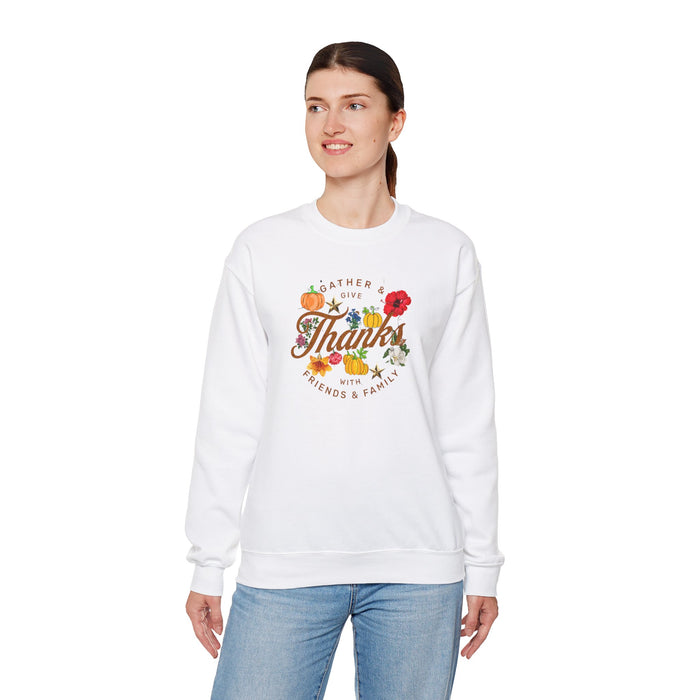 'Gather and Give Thanks with Friends and Family' Unisex Heavy Blend™ Crewneck Sweatshirt.