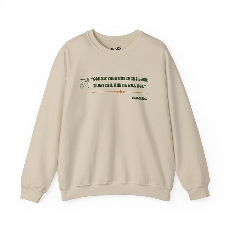 "Commit your way to the Lord; trust him and He will act" Psalm 37:5 Unisex Heavy Blend™ Crewneck Sweatshirt.
