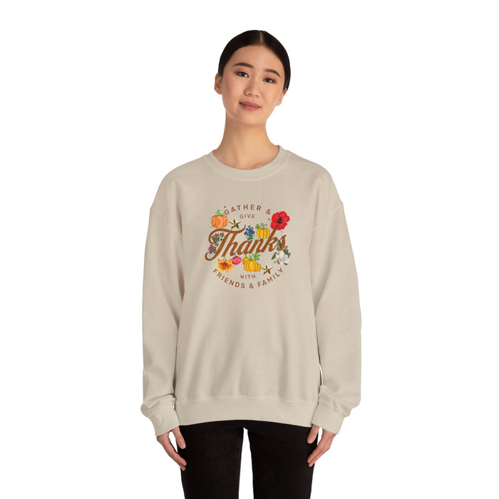 'Gather and Give Thanks with Friends and Family' Unisex Heavy Blend™ Crewneck Sweatshirt.