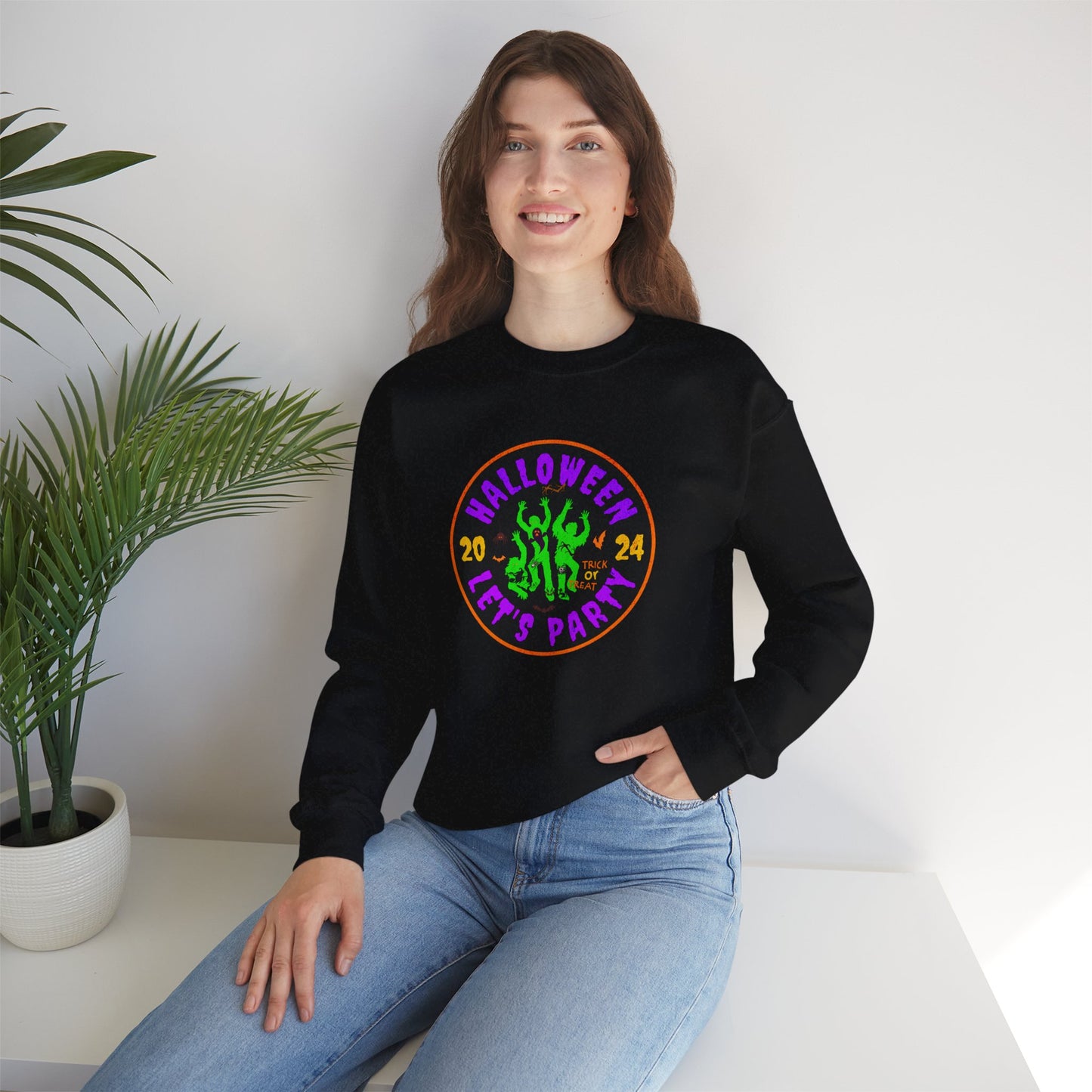 'Halloween 2024-Let's Party' Unisex Heavy Blend™ Crewneck Sweatshirt.