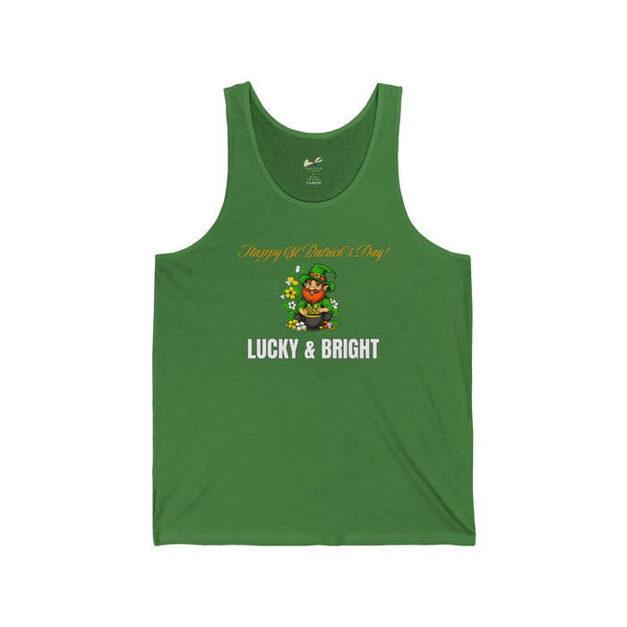 'Happy St. Patrick's Day! Lucky & Bright' Unisex Jersey Tank.