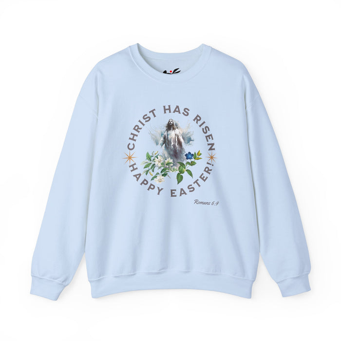 ' "Christ has Risen" Happy Easter!' Romans 6:9 Easter Themed Unisex Crewneck Sweatshirt -