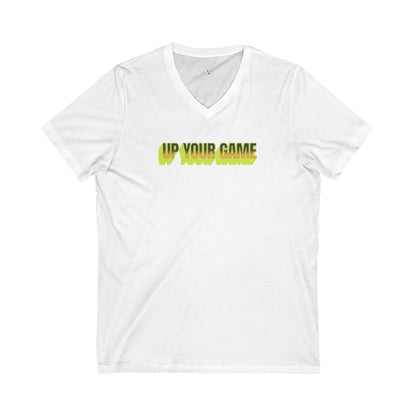 'Up Your Game' Unisex Jersey Short Sleeve V-Neck Tee.