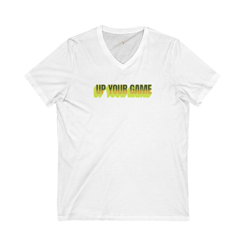 'Up Your Game' Unisex Jersey Short Sleeve V-Neck Tee.