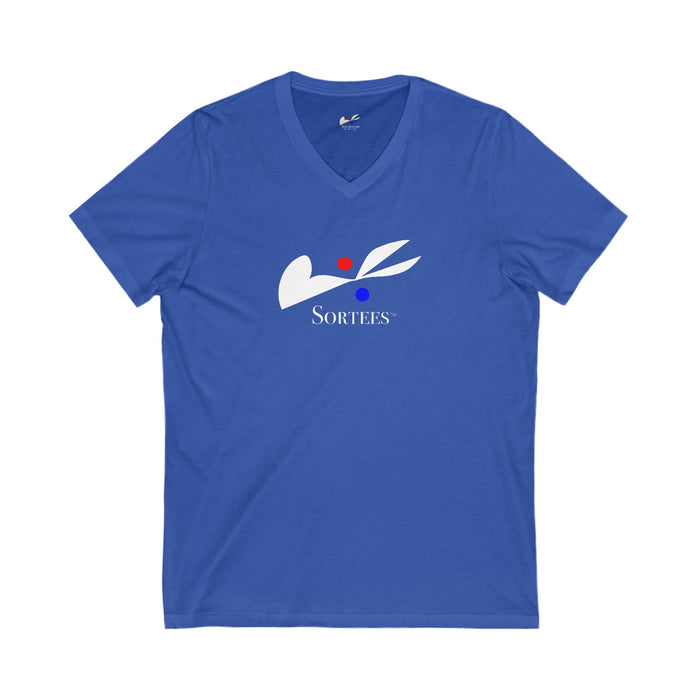 'Sortees' Unisex Jersey Short Sleeve V-Neck Tee. (white version)