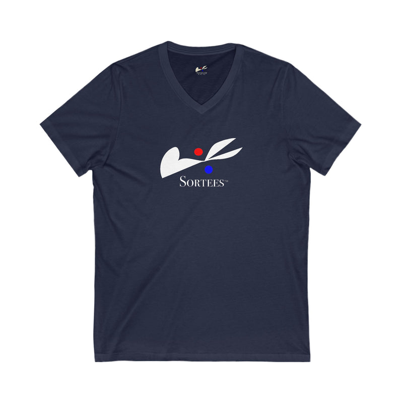 'Sortees' Unisex Jersey Short Sleeve V-Neck Tee. (white version)