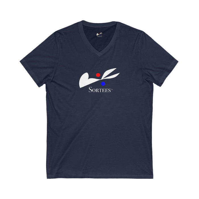 'Sortees' Unisex Jersey Short Sleeve V-Neck Tee. (white version)