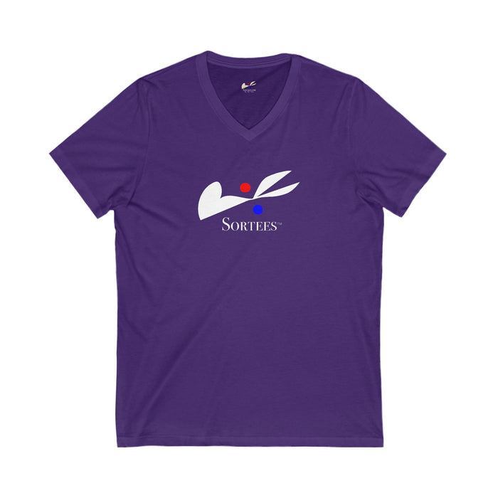 'Sortees' Unisex Jersey Short Sleeve V-Neck Tee. (white version)