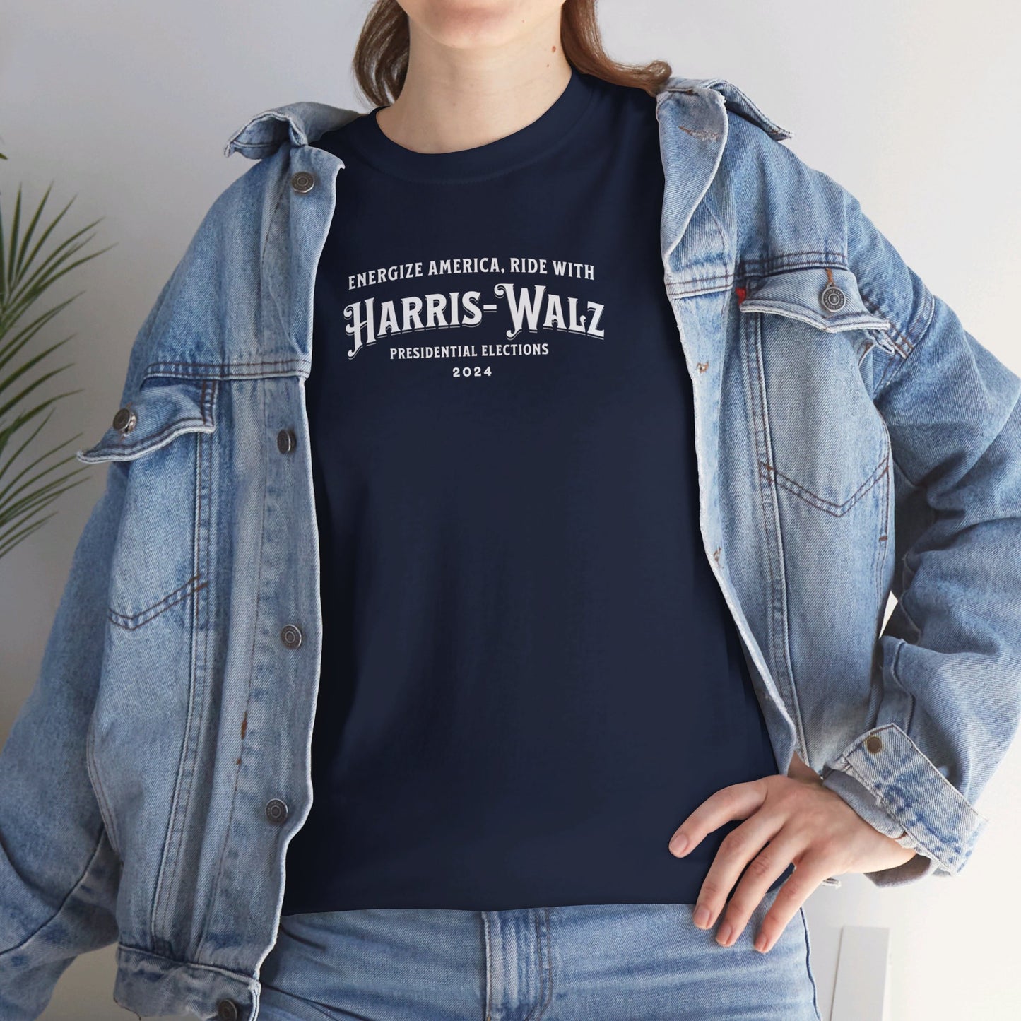 'Energize America, Ride With Harris-Walz! -Presidential Elections 2024.- ' Unisex Heavy Cotton Tee.