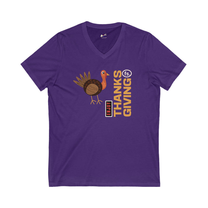 'Enjoy Thanks Giving fs.' Unisex Jersey Short Sleeve V-Neck Tee.
