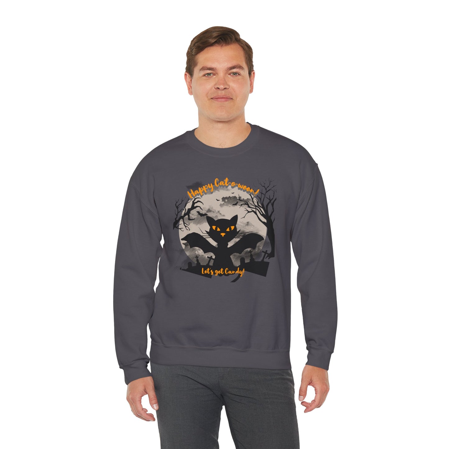 'Happy Cat-o-ween! Let's Get Candy!' Unisex Heavy Blend™ Crewneck Sweatshirt.