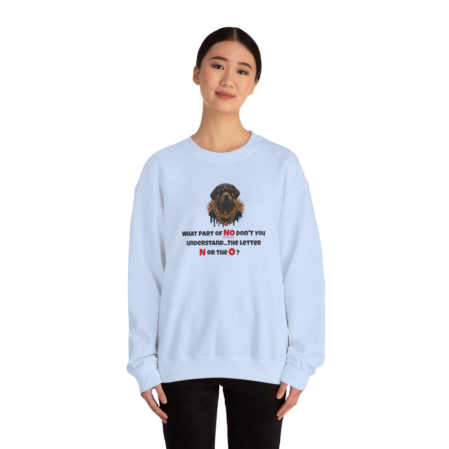 'What Part of NO Don't You Understand, The Letter N or The O?' Unisex Heavy Blend™ Crewneck Sweatshirt.