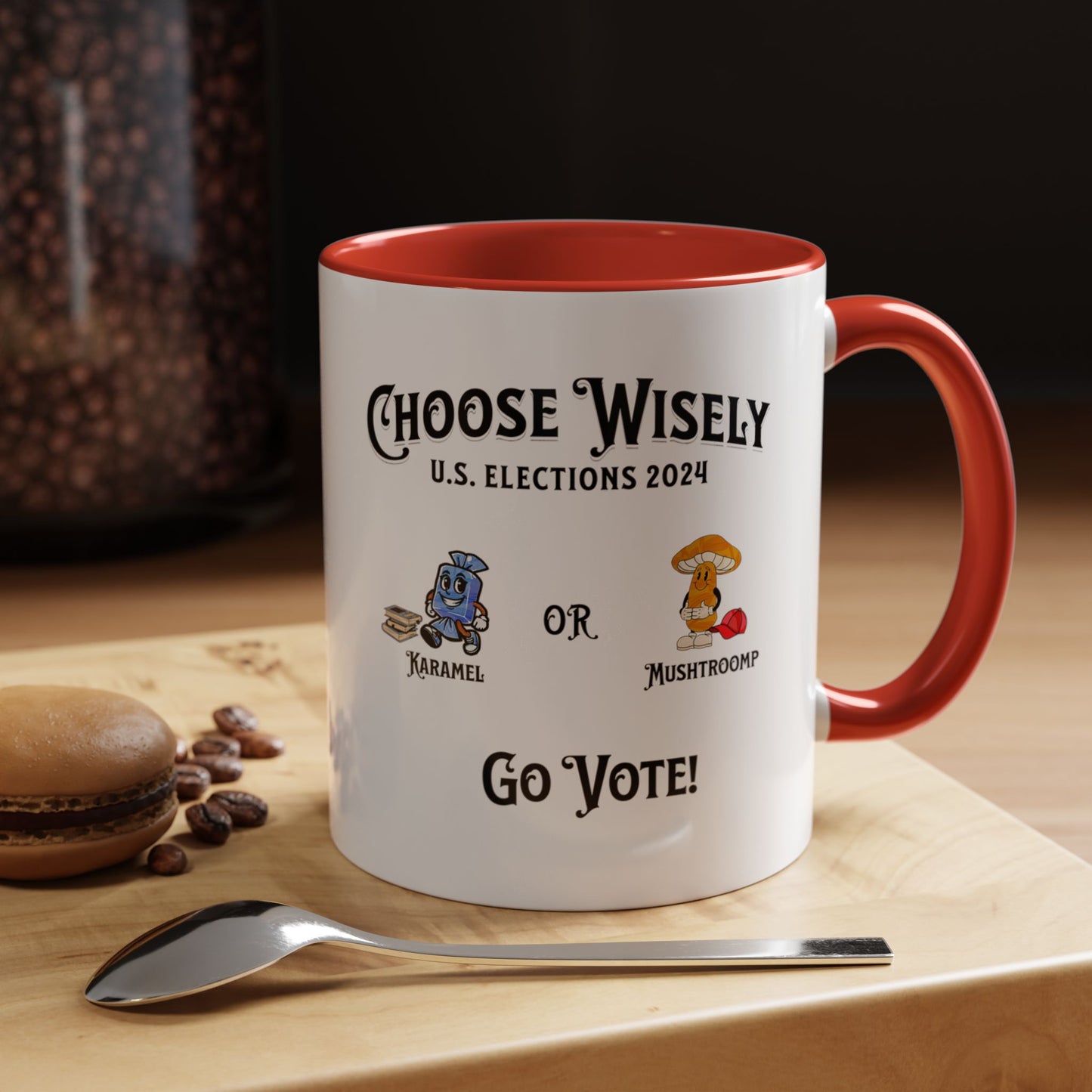 'Choose Wisely -U.S. Elections 2024- Karamel or Mushtroomp...Go Vote!' Accent Coffee Mug, 11oz