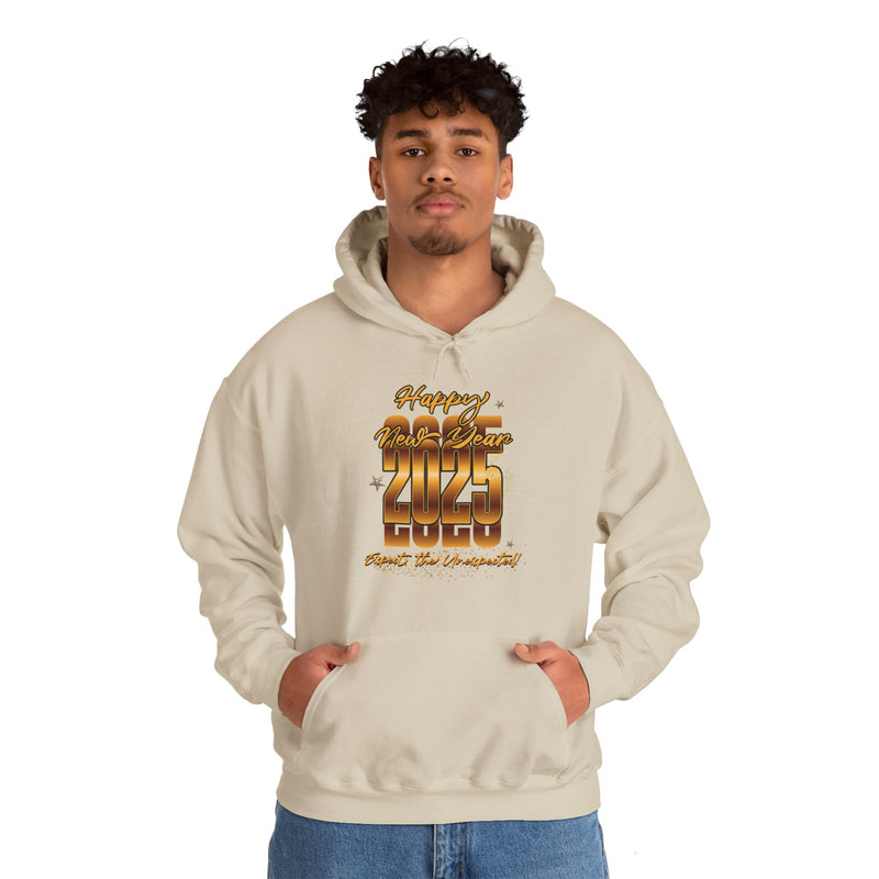 'Happy New Year 2025, Expect the Unexpected' Unisex Heavy Blend™ Hooded Sweatshirt.