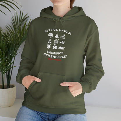 'Service Untold, Sacrificed Remembered -U.S. Veteran-.'Unisex Heavy Blend™ Hooded Sweatshirt.