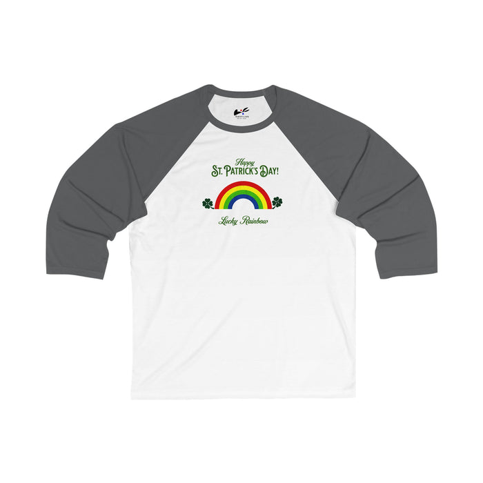 'Happy St. Patrick's Day!...Lucky Rainbow' Unisex 3\4 Sleeve Baseball Tee.