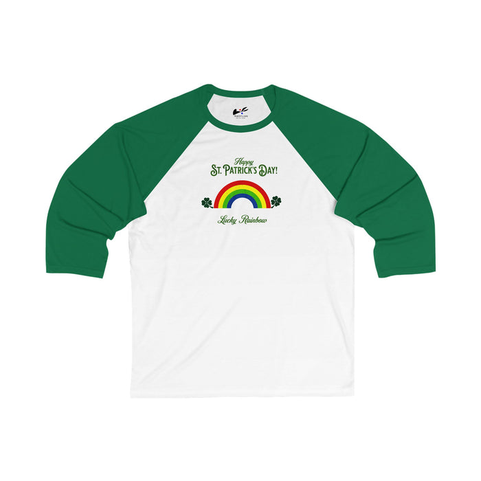 'Happy St. Patrick's Day!...Lucky Rainbow' Unisex 3\4 Sleeve Baseball Tee.