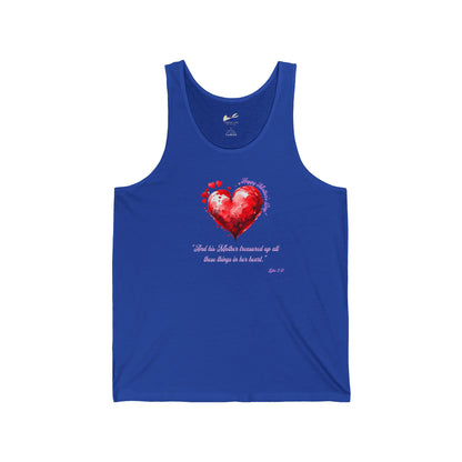 'Happy Mother's Day! "And His Mother Treasured Up All These Things In Her Heart"  Luke 2:51' Unisex Jersey Tank.