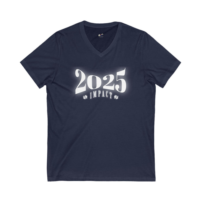 '2025 Impact' Unisex Jersey Short Sleeve V-Neck Tee.