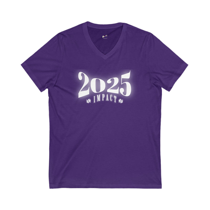 '2025 Impact' Unisex Jersey Short Sleeve V-Neck Tee.