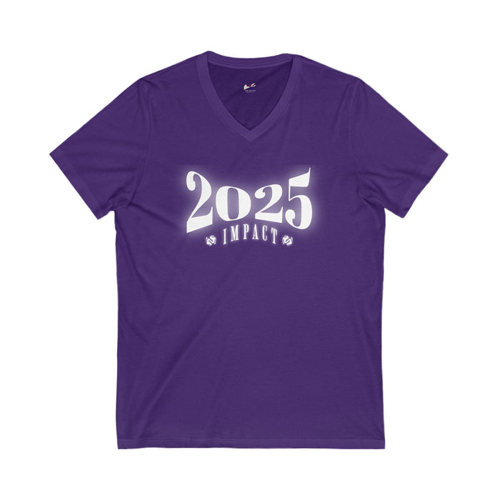 '2025 Impact' Unisex Jersey Short Sleeve V-Neck Tee.