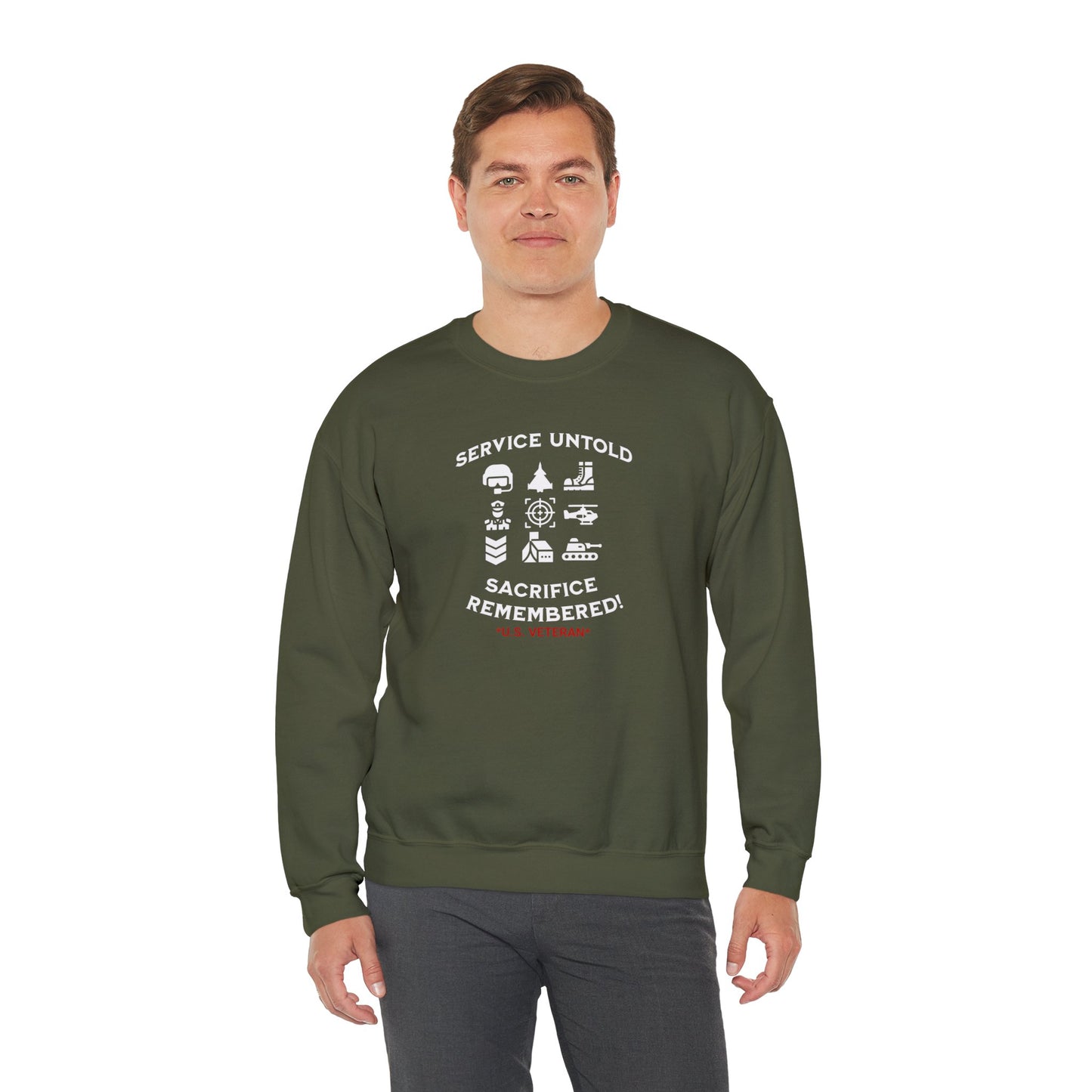 'Service Untold, Sacrifice Remembered! -U.S. Veteran.-'  Unisex Heavy Blend™ Crewneck Sweatshirt.