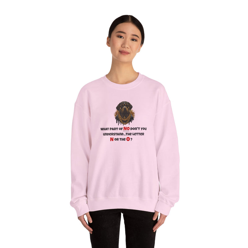 'What Part of NO Don't You Understand, The Letter N or The O?' Unisex Heavy Blend™ Crewneck Sweatshirt.