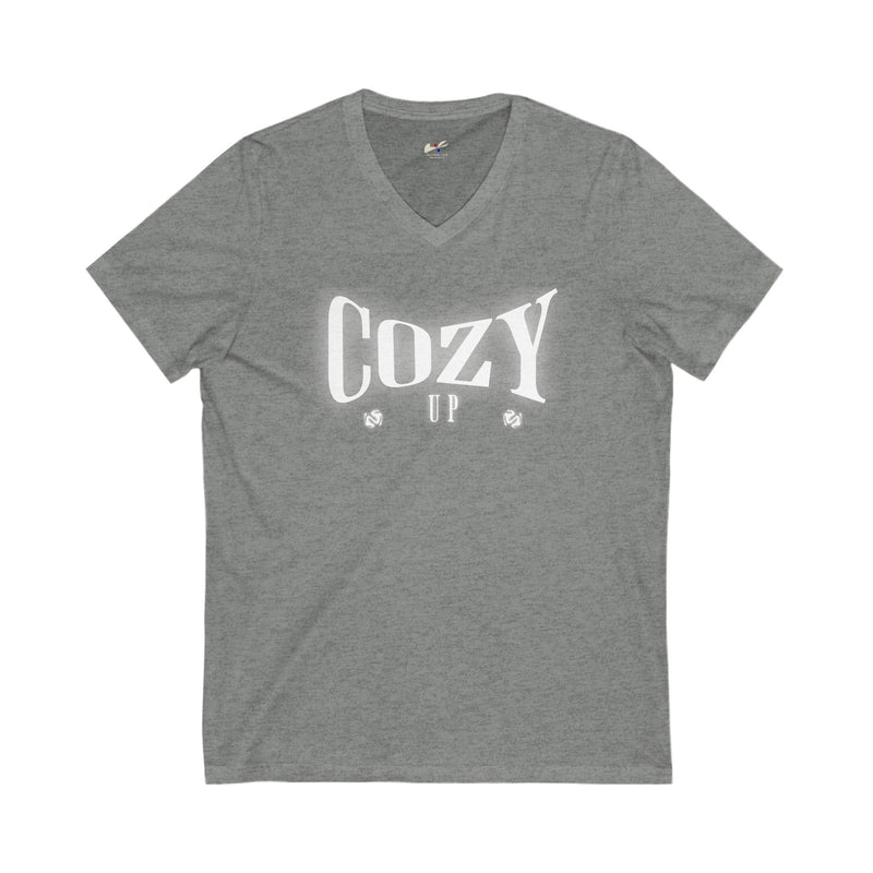 'Cozy Up' Unisex Jersey Short Sleeve V-Neck Tee.