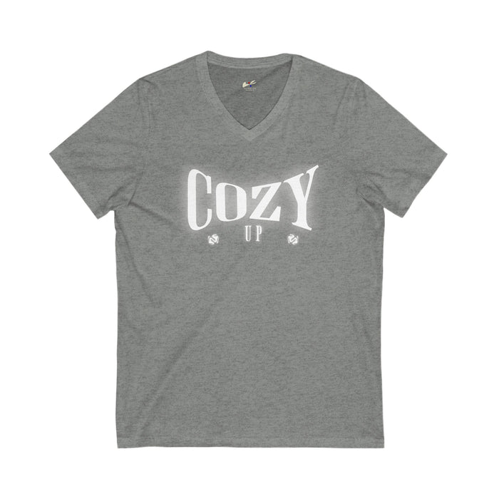 'Cozy Up' Unisex Jersey Short Sleeve V-Neck Tee.