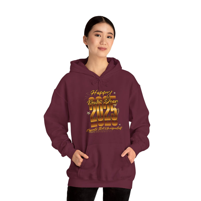 'Happy New Year 2025, Expect the Unexpected' Unisex Heavy Blend™ Hooded Sweatshirt.