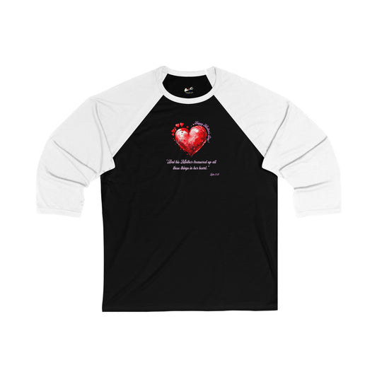 'Happy Mother's Day! "And His Mother Treasured Up All These Things In Her Heart"  2:51' Unisex 3\4 Sleeve Baseball Tee.